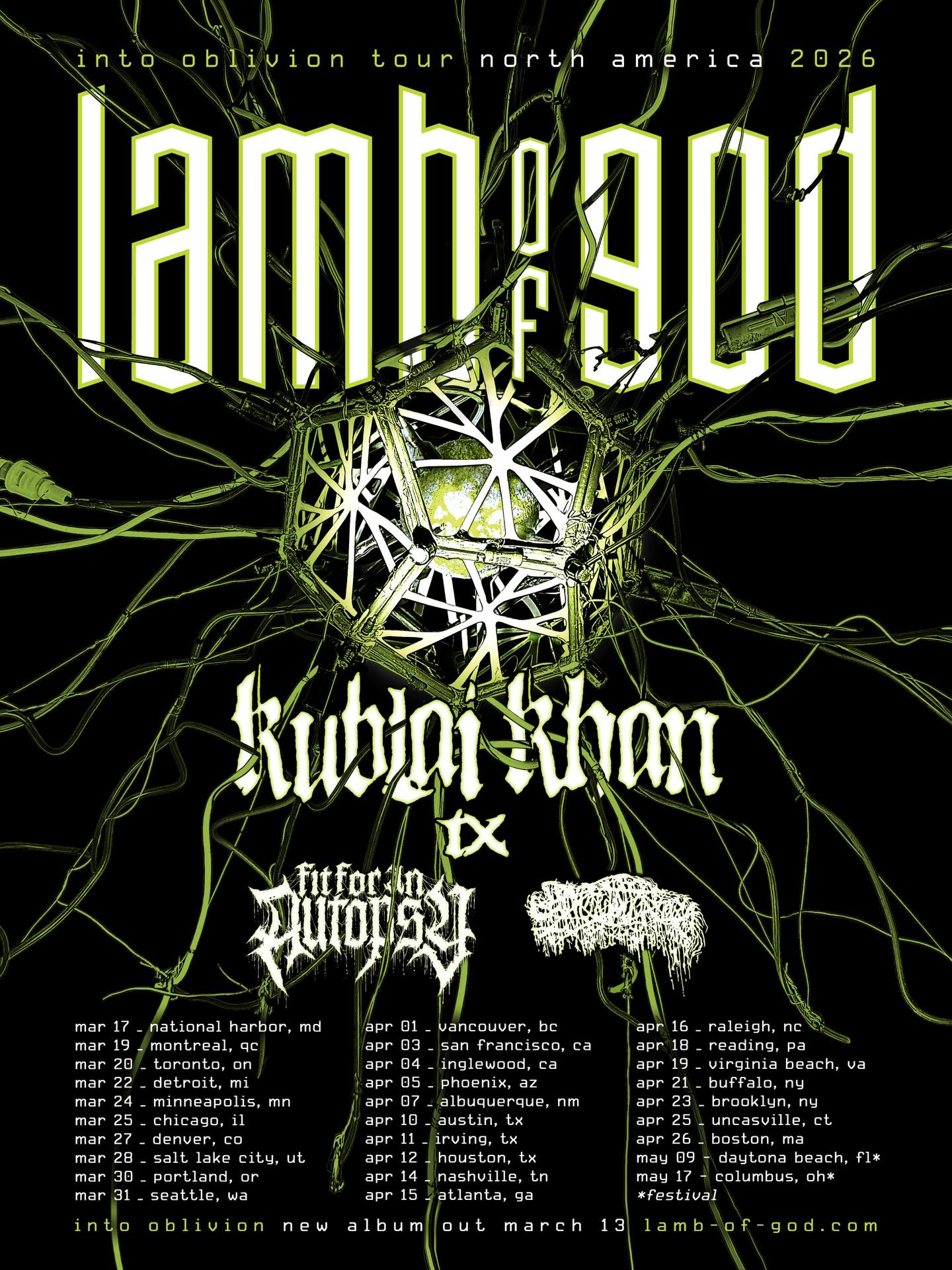Lamb of God Into the Oblivion Tour Poster 2026–2027